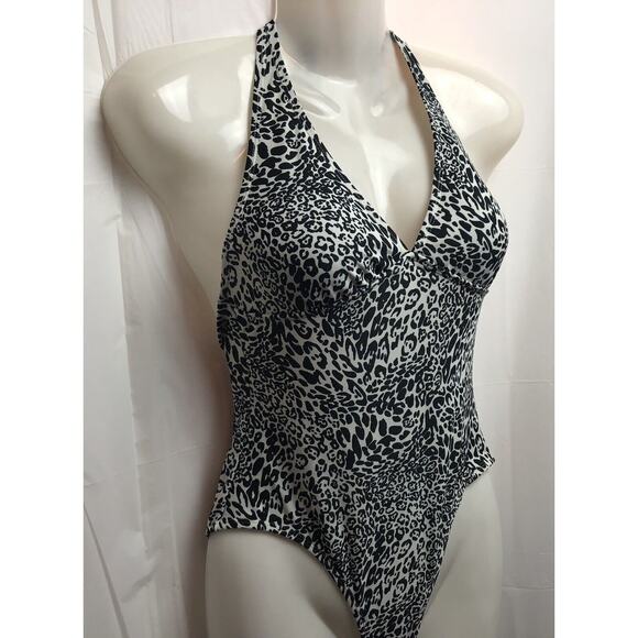 Old Navy One Piece Swimsuit Women XS Black White Animal Print Halter Padded - Picture 10 of 11